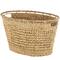 30" Brown Seagrass Handmade Woven Oval Storage Basket with Elevated Rim & Slot Handles